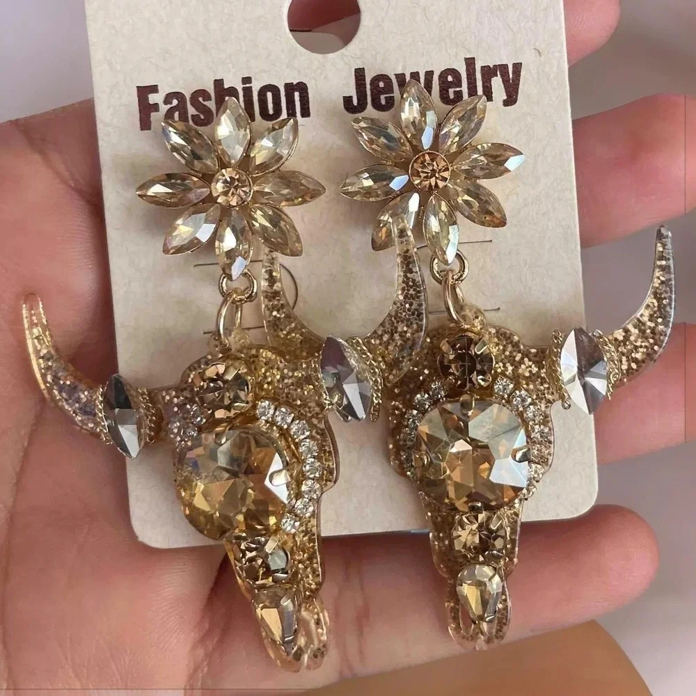 New Rhinestone Gold Steer Sugar Skull Animal Western Boho‎ Horns Bull Cow Cattle